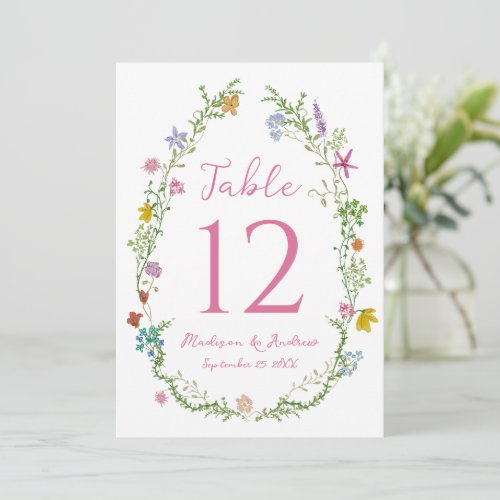 Whimsical Garden Wildflower Wedding Table Number