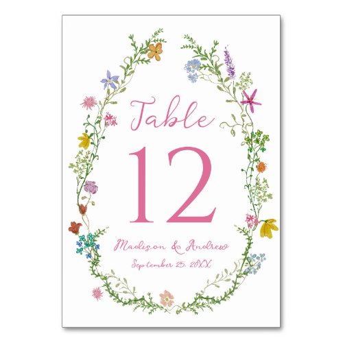 Whimsical Garden Wildflower Wedding Table Number