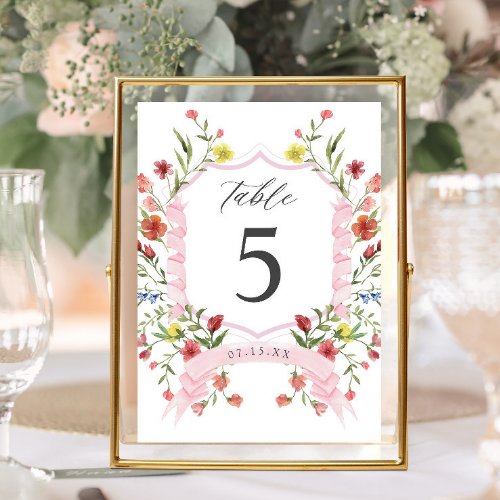 Whimsical Garden Wildflower Wedding Table Number