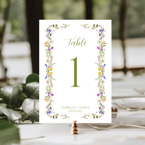 Whimsical Garden Wildflower Wedding Table Number