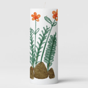 Whimsical Garden Wildflowers and Leaves Decorative Pillar Candle