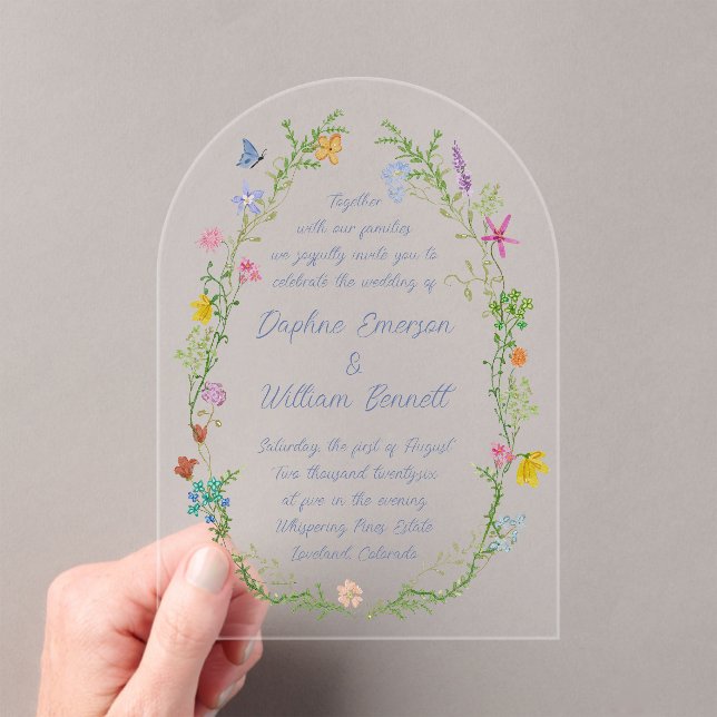 Whimsical Garden Wildflowers Arch Acrylic Invitations (Insitu (Handheld))