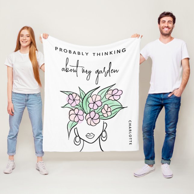 Whimsical Gardener Boho Floral Personalized Fleece Blanket (In Situ)