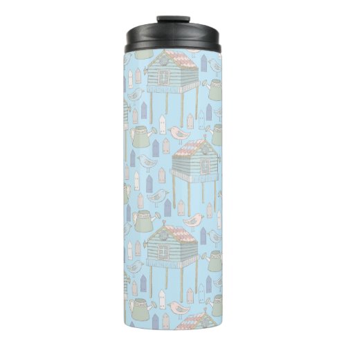 Whimsical Gardener Pattern on Blue Thermal Tumbler