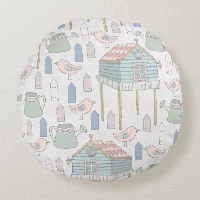 Whimsical Gardener Round Pillow (Front)