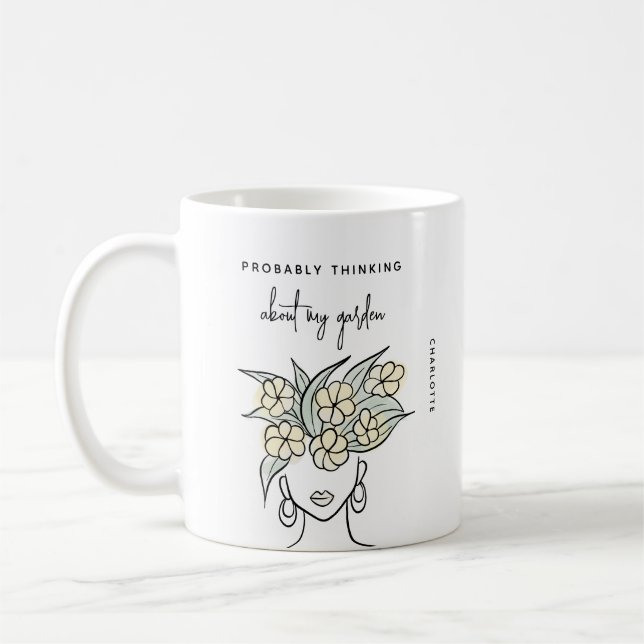 Whimsical Gardener Yellow Floral Personalized  Coffee Mug (Left)