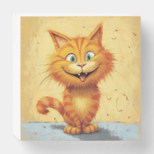 Whimsical Garfield Cat Artwork _ Playful Cat Wooden Box Sign