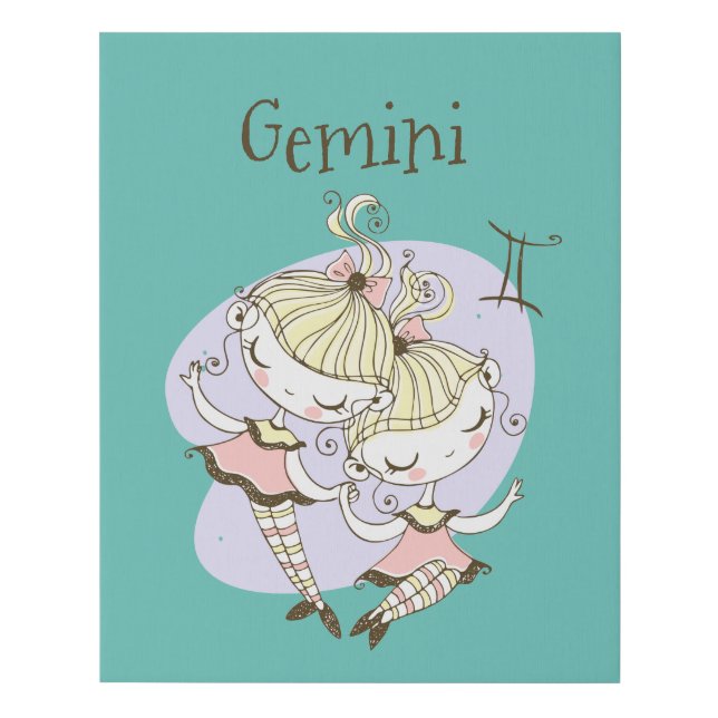 Whimsical Gemini Twin Girls Faux Canvas Print (Front)