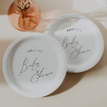 Whimsical Gender Neutral Baby Shower Paper Plates<br><div class="desc">Introducing our whimsical gender-neutral baby shower paper plates perfect for any season, whether it's fall, winter, spring, or summer! This plate has a boho-chic vibe with modern, elegant calligraphy and a minimalist black-and-white design. It's pretty and unique, with a touch of vintage shabby chic, making it perfect for both boys...</div>