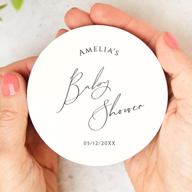 Whimsical Gender Neutral Baby Shower Round Paper Coaster (Creator Uploaded)