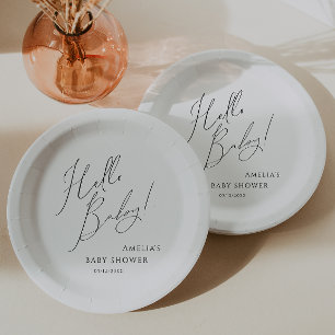 Whimsical Gender Neutral Hello Baby! Baby Shower Paper Plates