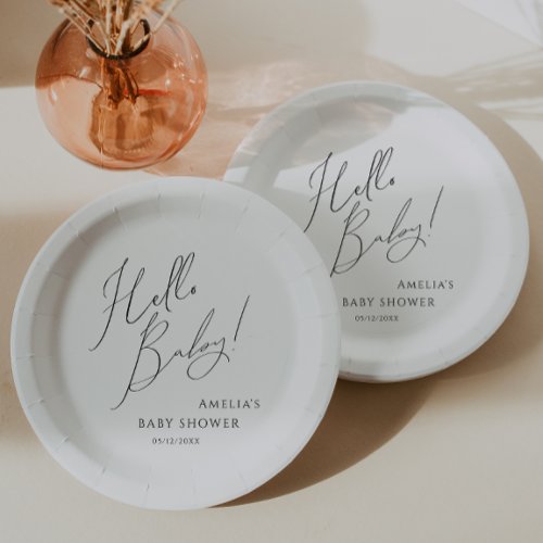 Whimsical Gender Neutral Hello Baby Baby Shower Paper Plates