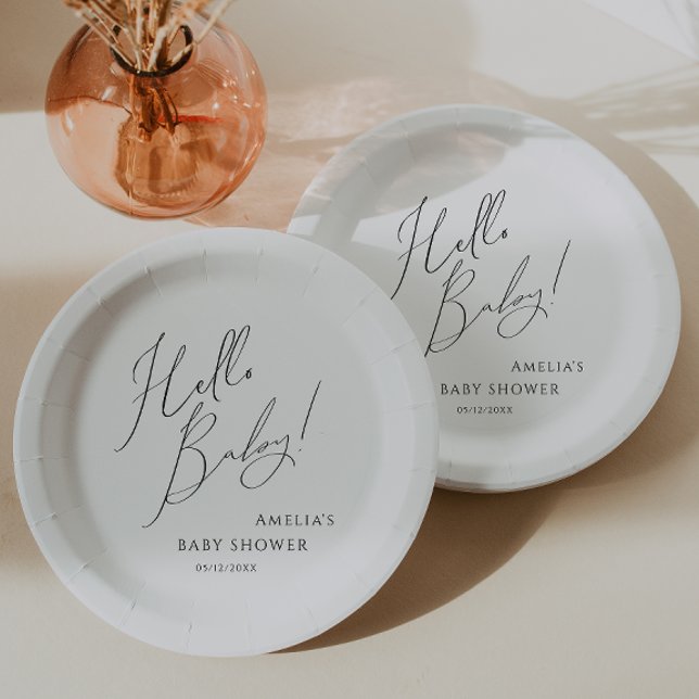 Whimsical Gender Neutral Hello Baby! Baby Shower Paper Plates (Creator Uploaded)