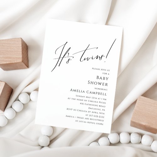 Whimsical Gender Neutral Its Twins Baby Shower Invitation