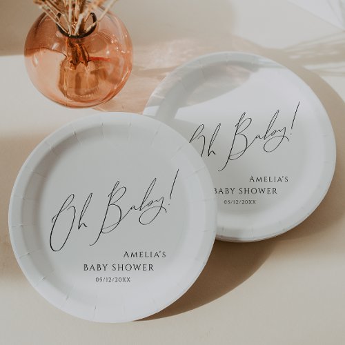 Whimsical Gender Neutral Oh Baby Baby Shower Paper Plates