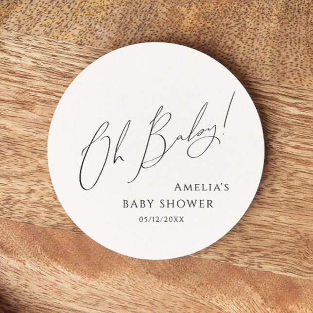 Whimsical Gender Neutral Oh Baby Round Paper Coaster (Creator Uploaded)