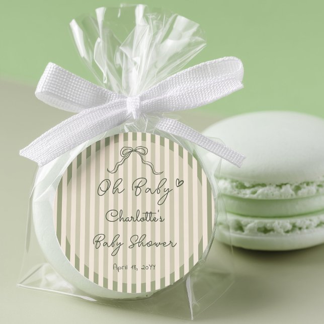 Whimsical Gender Neutral Sage Green Baby Classic Round Sticker (Creator Uploaded)