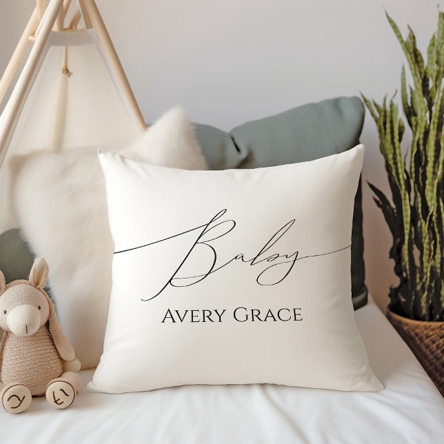 Whimsical Gender Neutral With Baby Name Throw Pillow (Creator Uploaded)