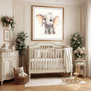 Whimsical Ghibli-Inspired Baby Elephant Poster