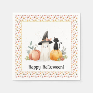 Whimsical Ghost and Black Cat Halloween Napkins