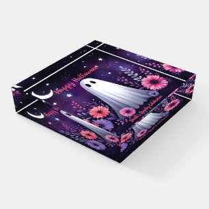 Whimsical Ghost and Floral Spooky Pink Purple Paperweight