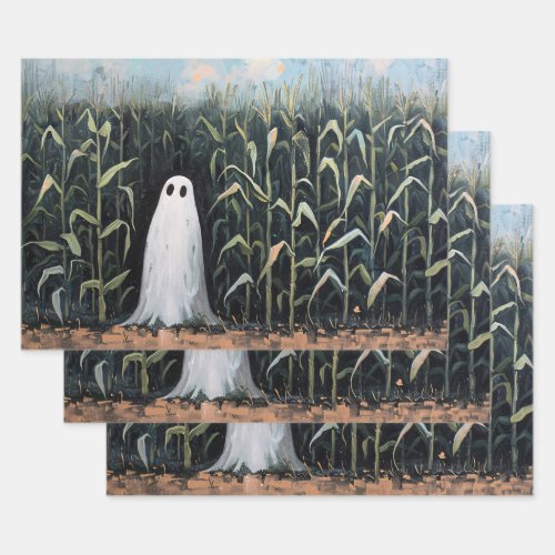 Whimsical Ghost Corn Field Decoupage Wrapping Paper Sheets