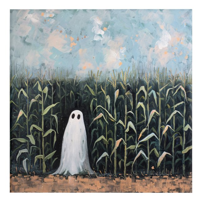 Whimsical Ghost Corn Field Painting Acrylic Print (Front)