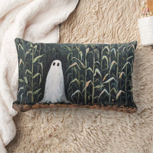 Whimsical Ghost Corn Field Painting Lumbar Pillow