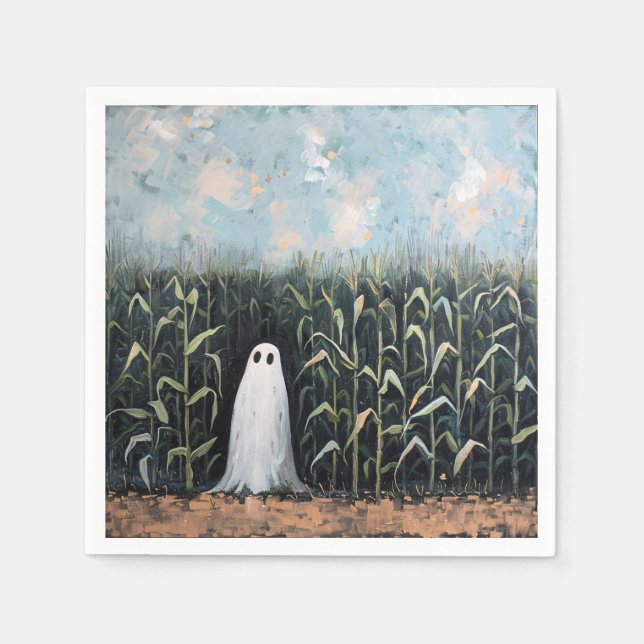 Whimsical Ghost Corn Field Painting Napkins (Front)