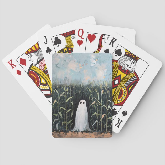 Whimsical Ghost Corn Field Painting Poker Cards (Back)