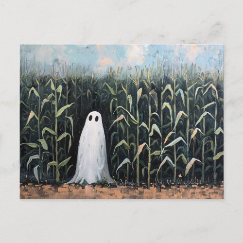 Whimsical Ghost Corn Field Painting Postcard