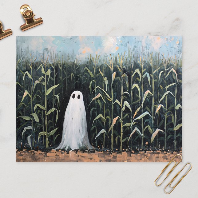 Whimsical Ghost Corn Field Painting Postcard (Creator Uploaded)