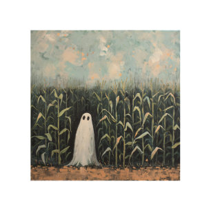 Whimsical Ghost Corn Field Painting Wood Wall Art