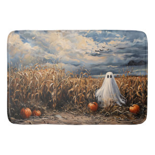 Whimsical Ghost Corn Field Pumpkins Bath Mat