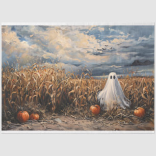 Whimsical Ghost Corn Field Pumpkins Decoupage Tissue Paper