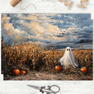 Whimsical Ghost Corn Field Pumpkins Decoupage Tissue Paper