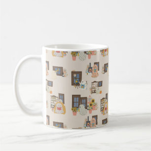 Whimsical Ghost Cottage Pattern Mug Cozy Autumn
