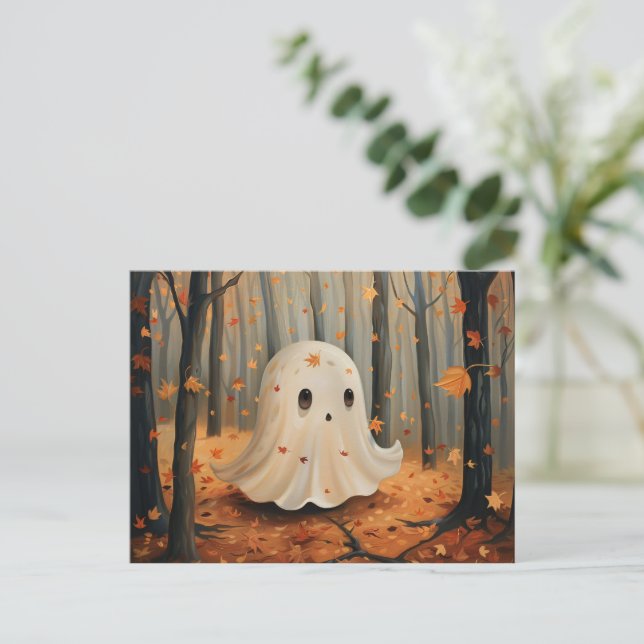 Whimsical Ghost Cute Fall Postcard (Standing Front)