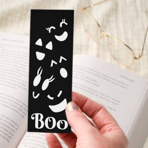 Whimsical Ghost Face Boo, Cute Halloween Black Bookmarks