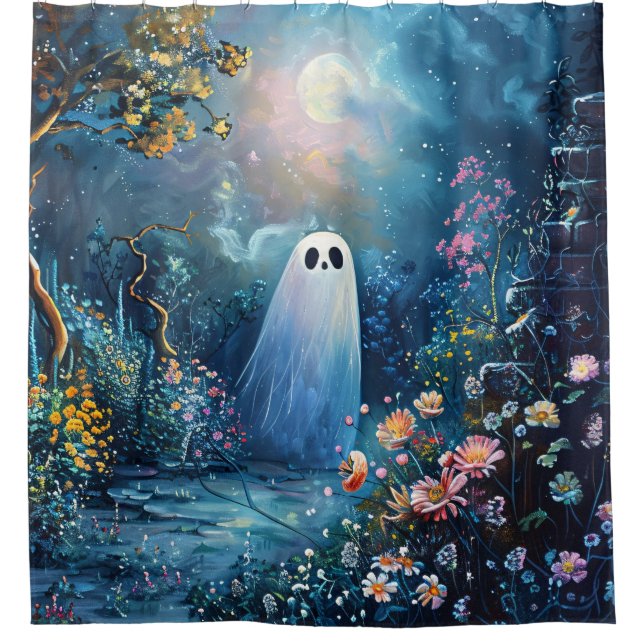 Whimsical Ghost Garden Walking Path Shower Curtain (Front)