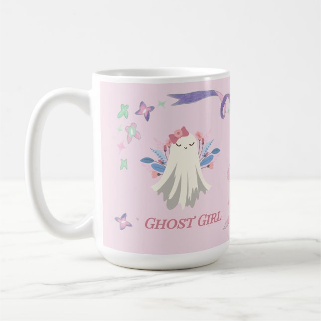 Whimsical Ghost Girl Fun Pastel Halloween Party Coffee Mug (Left)
