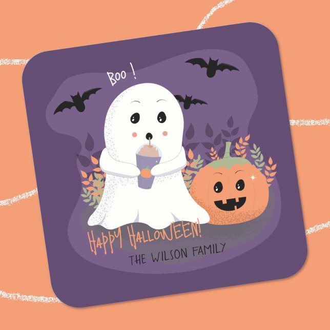 Whimsical Ghost Halloween Purple Sticker (Cute ghost purple Halloween sticker .
)
