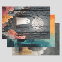 Whimsical Ghost Illustration Spooky Cute Halloween Wrapping Paper Sheets