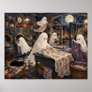 Whimsical Ghost Laundromat Cozy Goth Laundry Room Poster