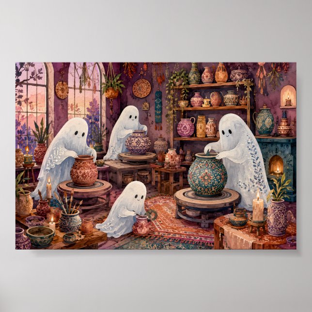 Whimsical Ghost Pottery Studio Cozy Goth Ceramic Poster (Front)