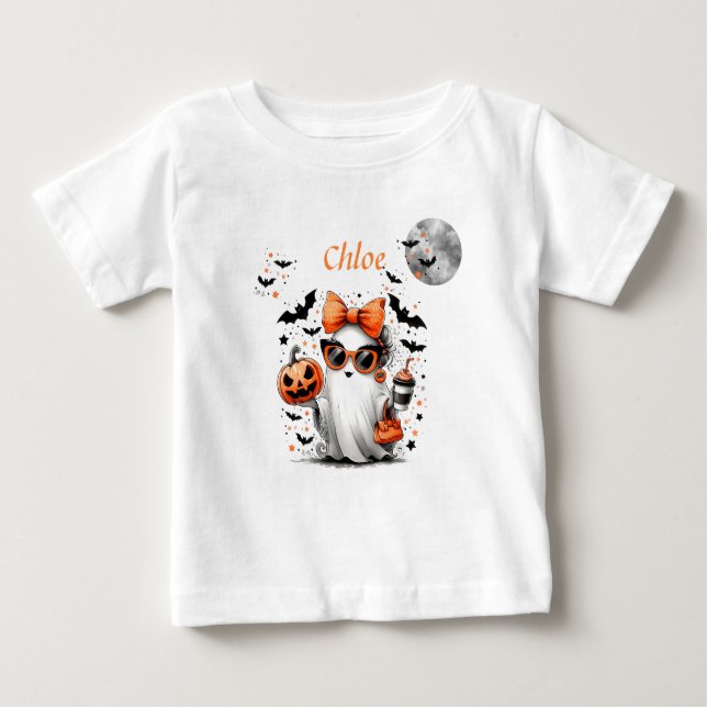 Whimsical Ghost Witch Riding Bicycle  Baby T-Shirt (Front)