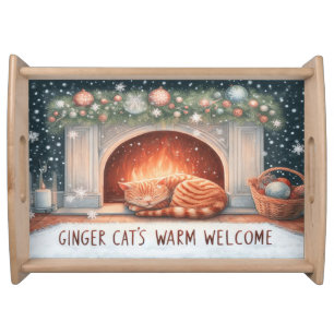 Whimsical Ginger Cat's Warm Welcome Christmas Serving Tray