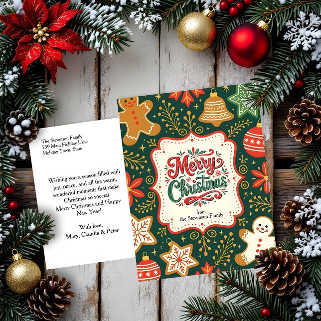Whimsical Gingerbread Holly Christmas Greetings Holiday Postcard (Creator Uploaded)