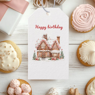 Whimsical Gingerbread House Birthday  Gift Tags