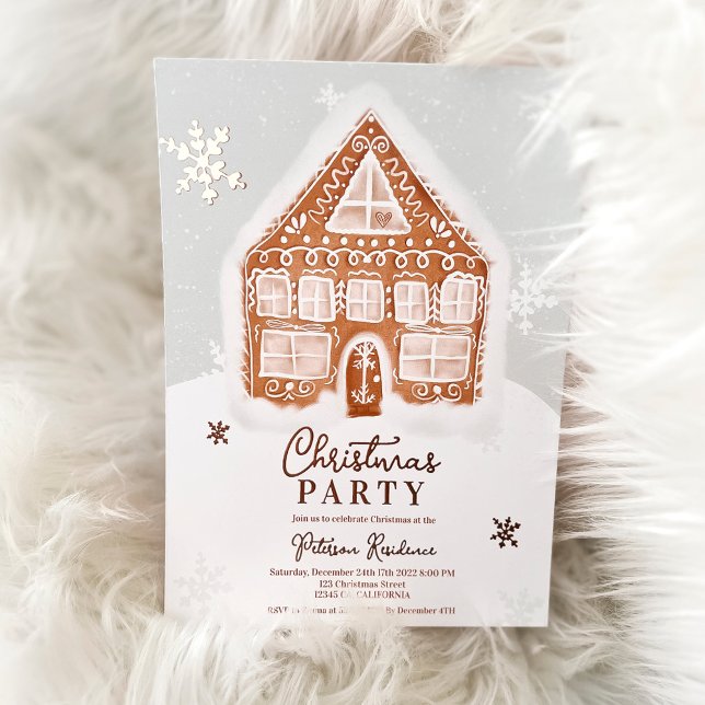 Whimsical gingerbread house Christmas Foil Invitation (Creator Uploaded)